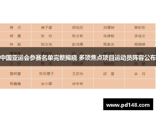 中国亚运会参赛名单完整揭晓 多项焦点项目运动员阵容公布